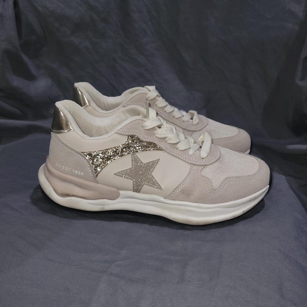 Vintage Havana Womens Nude Gold Glitter Star Tan Sneakers Shoes Casual Size 8.5